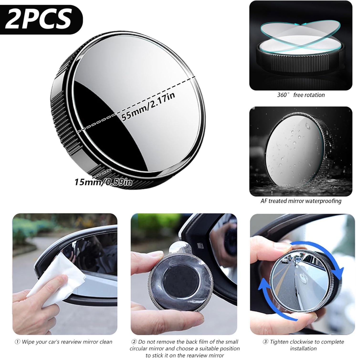 Blind Spot Mirror Wide Angle Convex 2Pcs - 2 Espejos Retrovisores para Coche con