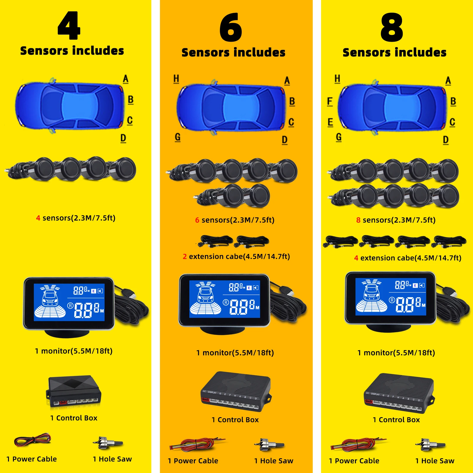 Kit de sensores de estacionami - Car Parking Sensor 8 Sensor Front Rear reseña y precio